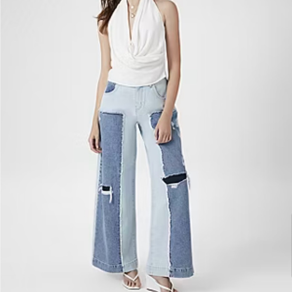 Forever 21 Blue Patchwork Flare Jeans